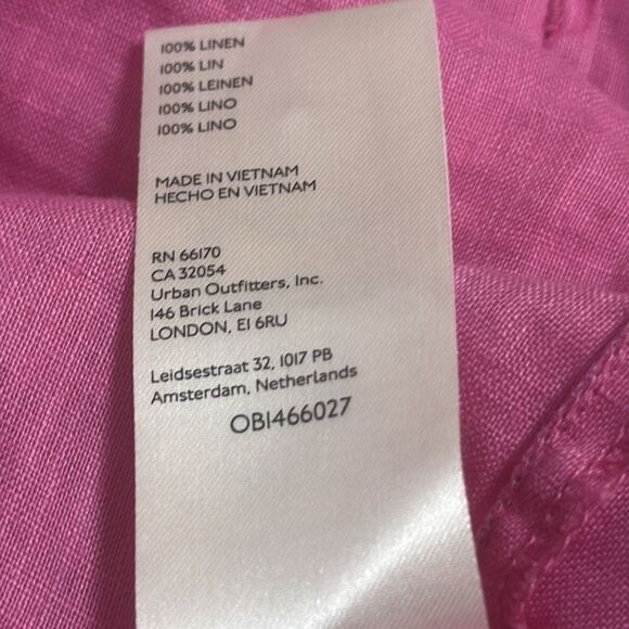 Maeve Anthropologie Linen Pink Ruched Sleeve Button Down Shirt S - Picture 8 of 8